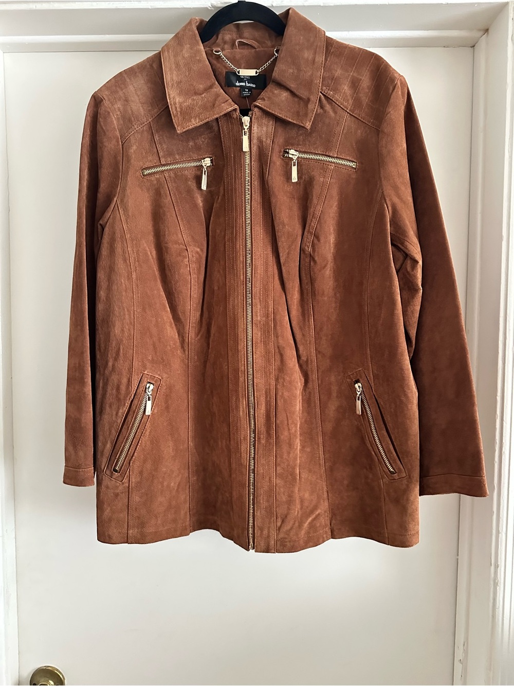 dennis basso Brown Suede Zip-Front Leather Jacket